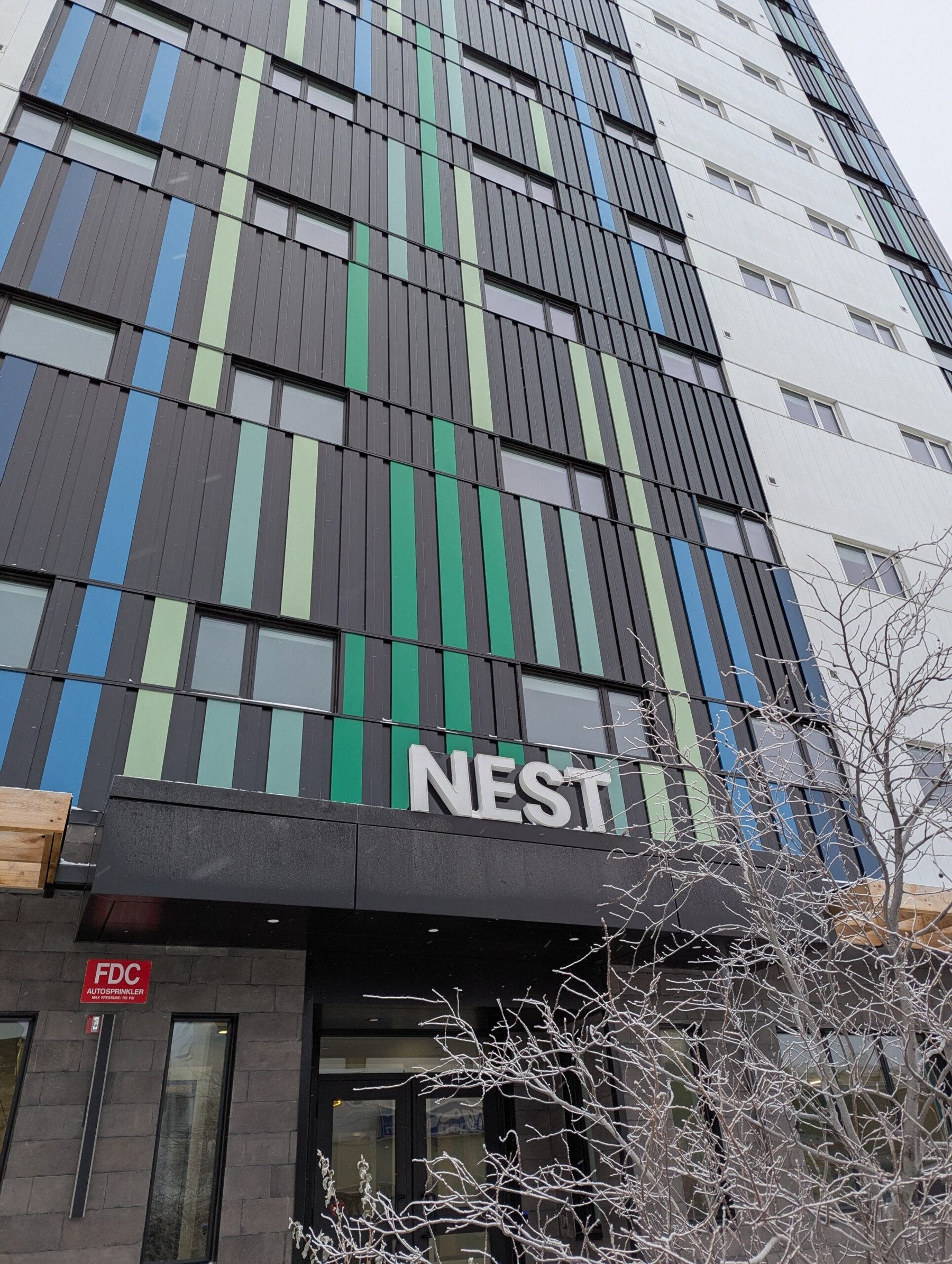 Exterior of The Nest residential conversion in Yellowknife